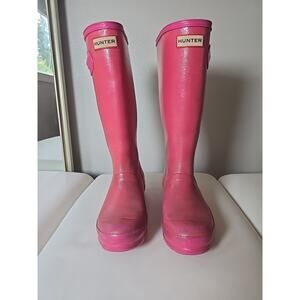 Hunter Pink Gloss Rain Tall Boot Limited Sparkle Edition Size 4 Womens Winter
